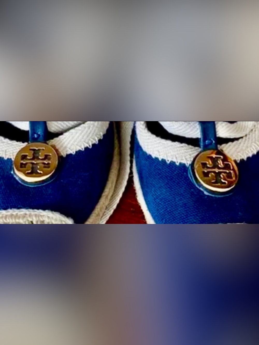 Tory Burch Wedge Espadrille Navy Blue Ankle Tie - Picture 9 of 9